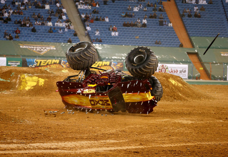 © Reuters. FILE PHOTO: A monster truck performs during Monster Jam show which was organised by General Entertainment Authority, in Riyadh