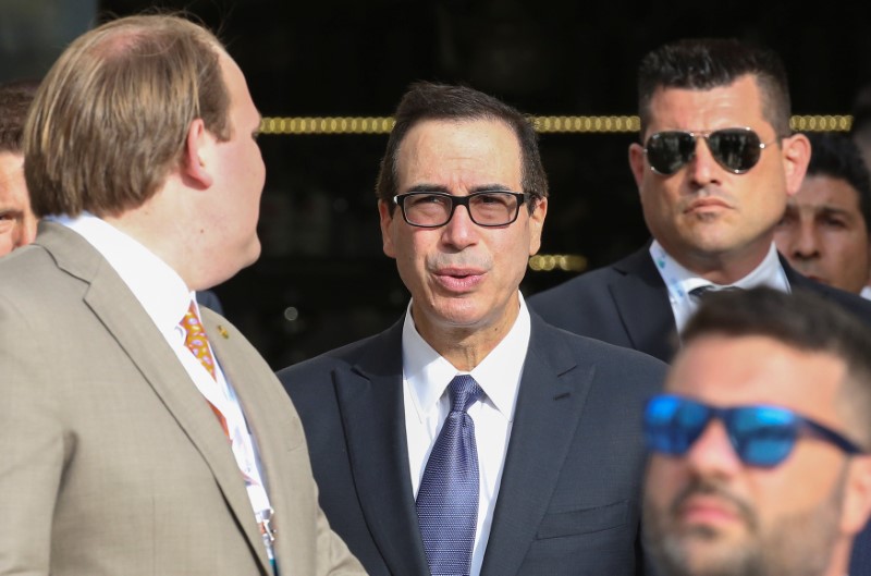 © Reuters. U.S. Secretary of the Treasury Steven Mnuchin arrives at the G7 for Financial ministers in the southern Italian city of Bari