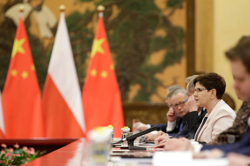 © Reuters. Poland's Prime Minister Beata Szydlo speaks during a meeting with China's President Xi Jinping in Beijing