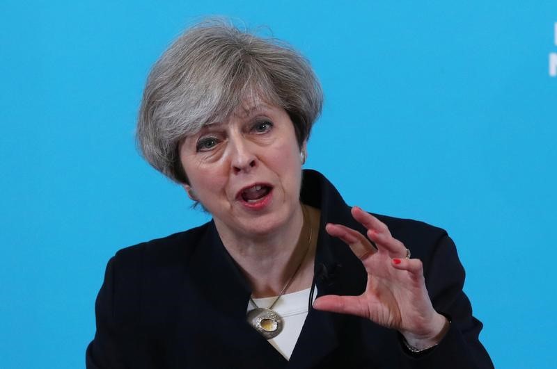 © Reuters. Britain's PM May speaks at campaign event in North Tyneside