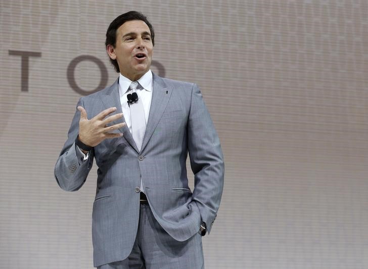 © Reuters. Ford Motor Company CEO Mark Fields speaks at the 2017 New York International Auto Show in New York