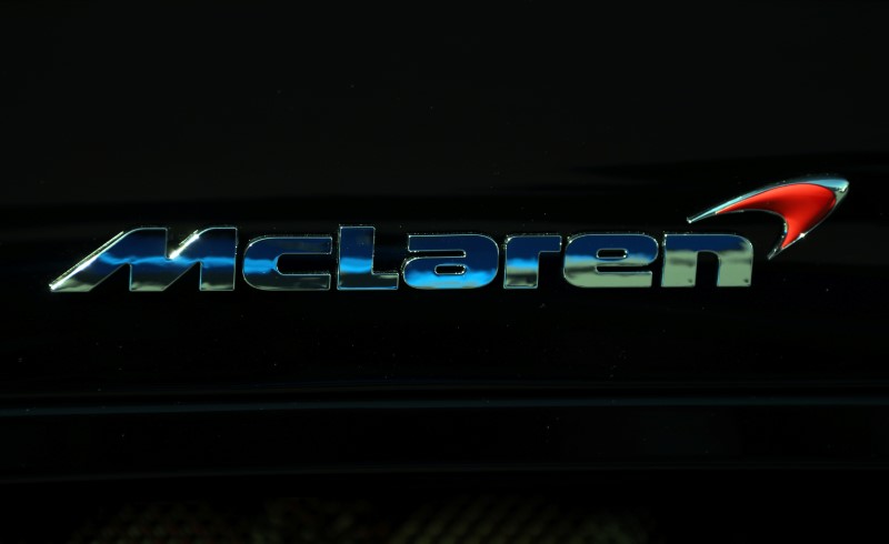© Reuters. A McLaren logo is seen on a car in Monaco
