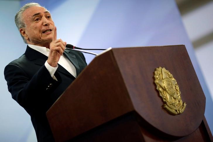 © Reuters. Presidente Michel Temer durante pronunciamento no Palácio do Planalto, em Brasília