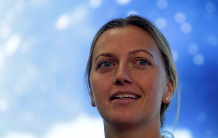 © Reuters. FILE PHOTO: Czech Republic's tennis player Petra Kvitova speaks during a news conference in Prague