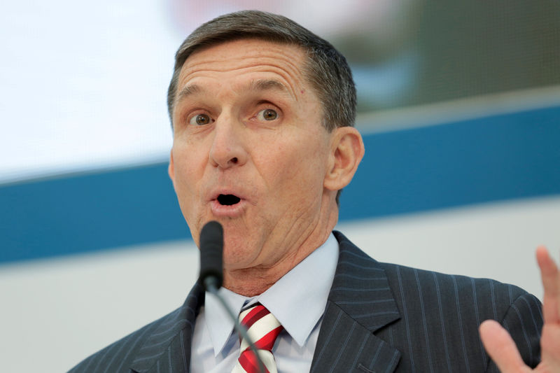 © Reuters. File Photo: Retired Army Lt. Gen. Michael Flynn, then-incoming White House national security adviser, speaks at the U.S. Institute of Peace "2017 Passing the Baton" conference in Washington