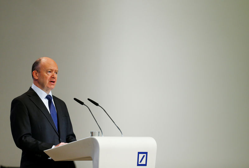 © Reuters. Deutsche Bank CEO Cryan speaks during the bank's annual general meeting in Frankfurt