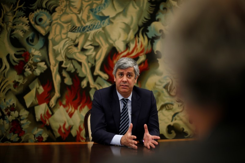 © Reuters. Portugal's Finance Minister Mario Centeno speaks during an interview with Reuters in Lisbon