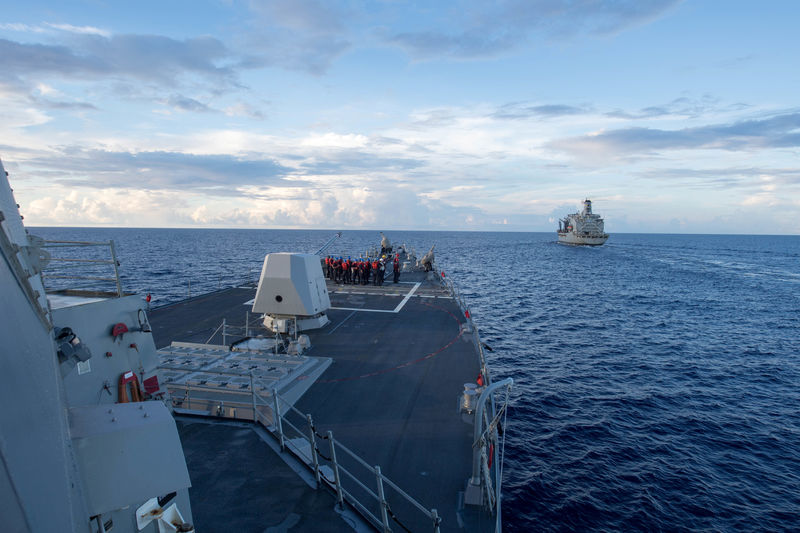 © Reuters. The USS Dewey Performs a Replenishment-at-Sea