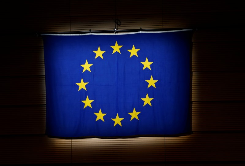 © Reuters. An European Union (EU) flag is pictured during a ceremony in Lausanne