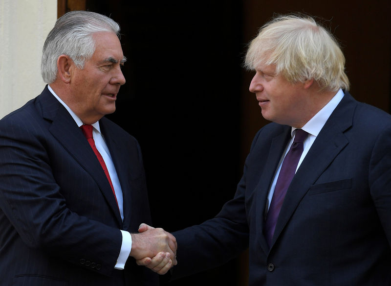 © Reuters. Britain's Foreign Secretary Johnson meets U.S. Secretary of State Tillerson at his official residence in London, Britain