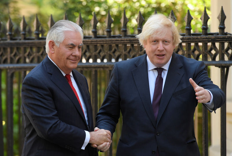 © Reuters. Britain's Foreign Secretary Johnson meets U.S. Secretary of State Tillerson at his official residence in London, Britain