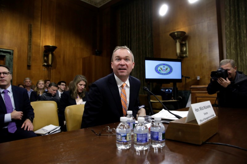 © Reuters. Office of Management and Budget Director Mick Mulvaney waits to testify before a Senate Budget Committee hearing on Capitol Hill in Washington