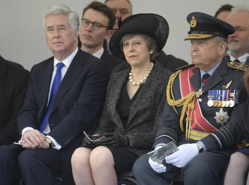 © Reuters. Britain's Prime Minister Theresa May attends the unveiling on the new memorial to members of the armed services who served and died in the wars in Iraq and Afghanistan, in London