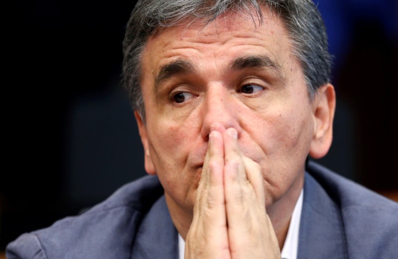 © Reuters. Greek Finance Minister Tsakalotos attends a eurozone finance ministers meeting in Brussels