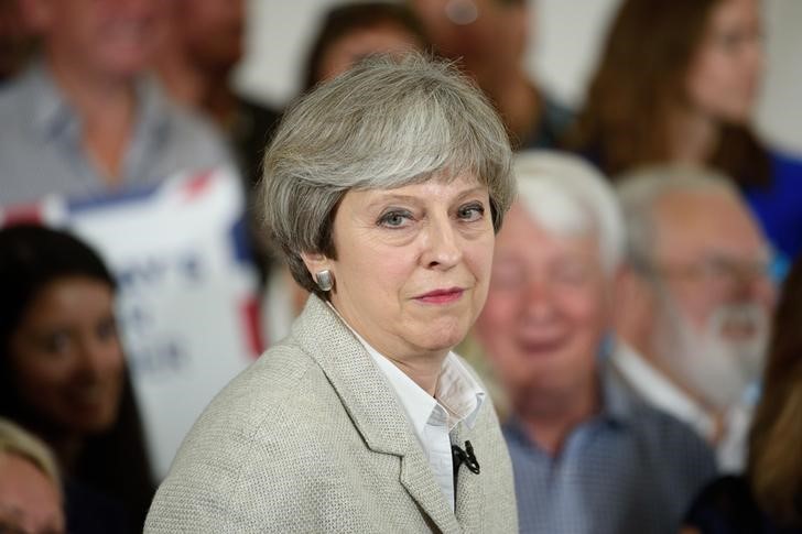 © Reuters. Primeira-ministra britânica, Theresa May, durante evento de canpanha em Londres