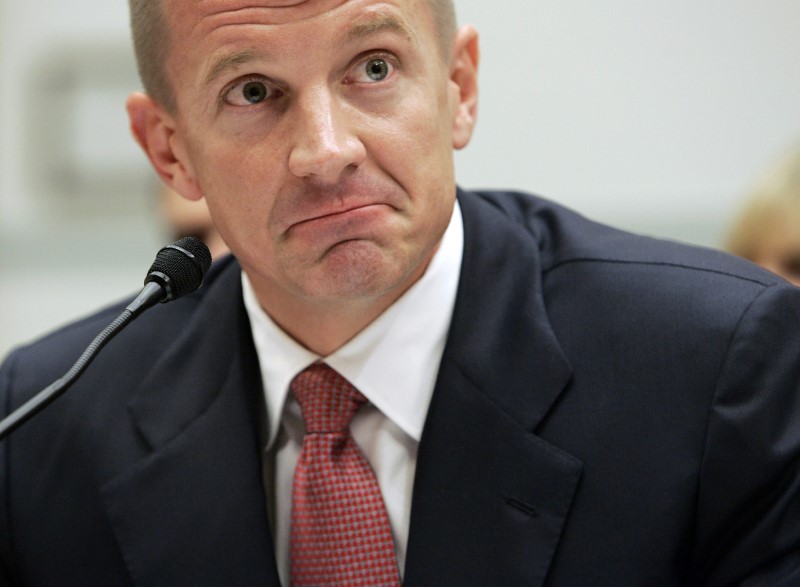 © Reuters. FILE PHOTO: Blackwater Chief Executive Erik Prince testifies before the House Oversight and Government Reform Committee on security contracting in Iraq and Afghanistan on Capitol Hill in Washington