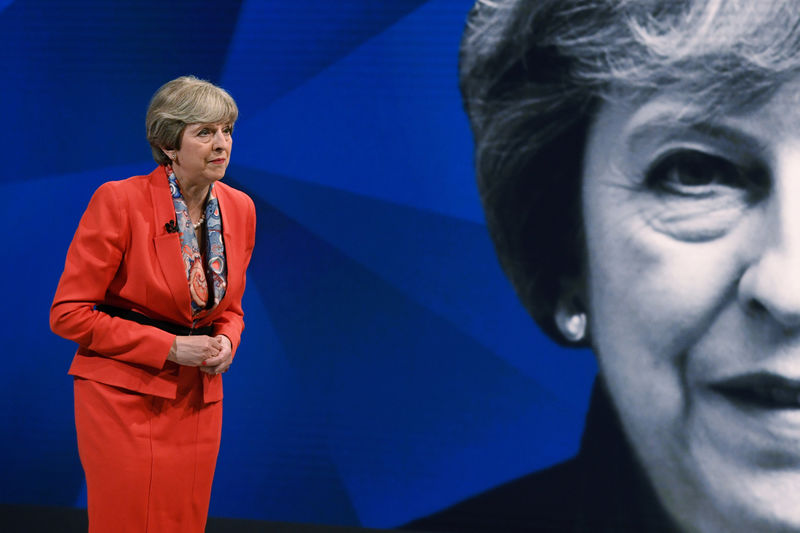 © Reuters. Prime Minister Theresa May appears on a joint Channel 4 and Sky News general election programme recorded at Sky studios in Osterley, west London