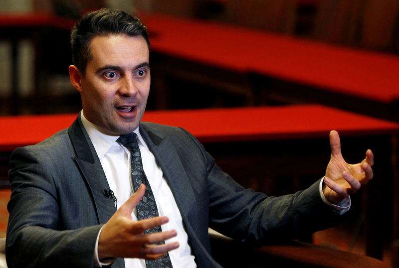 © Reuters. FILE PHOTO: Gabor Vona, leader of the radical Jobbik party speaks during an interview with Reuters in Budapest