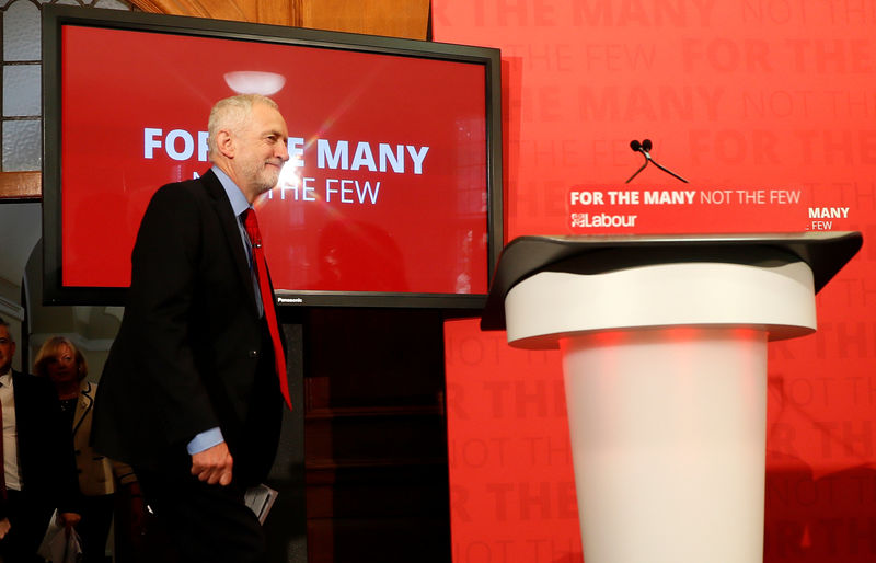 © Reuters. Jeremy Corbyn, the leader of Britain's opposition Labour Party, arrives to give a speech about the National Health Service in central London