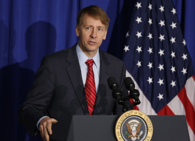 © Reuters. File photo: Consumer Financial Protection Bureau Director Cordray speaks in Washington