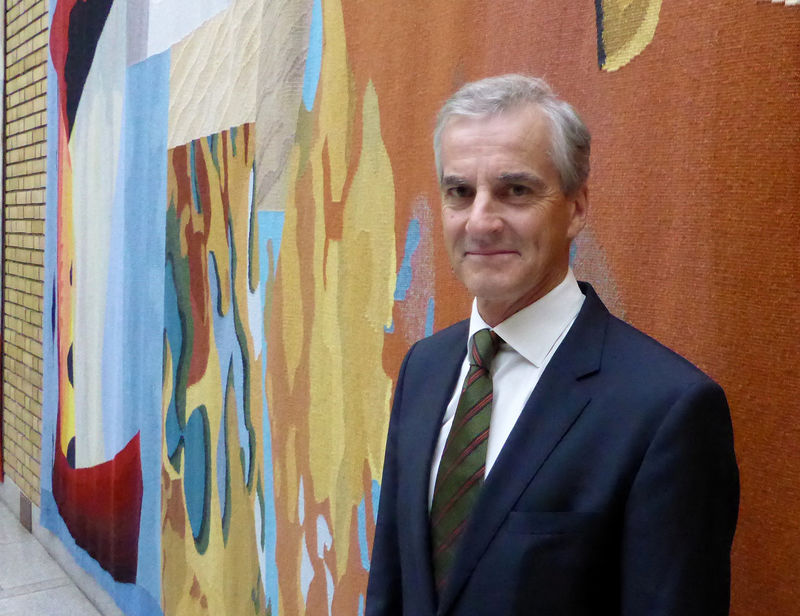 © Reuters. Leader of the Nortway's opposition Labour party Jonas Gahr Stoere poses for a picture in parliament in Oslo