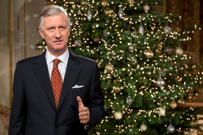 © Reuters. Belgium's King Philippe delivers his traditional Christmas speech at the Royal Palace in Brussels