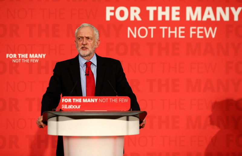 © Reuters. Jeremy Corbyn, leader of Britain's opposition Labour Party, gives an election campaign speech in Basildon