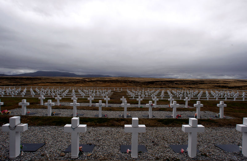 © Reuters. Darwin cemetery, where Argentine soldiers who died during the Falklands War were buried, is seen in the Falkland Islands