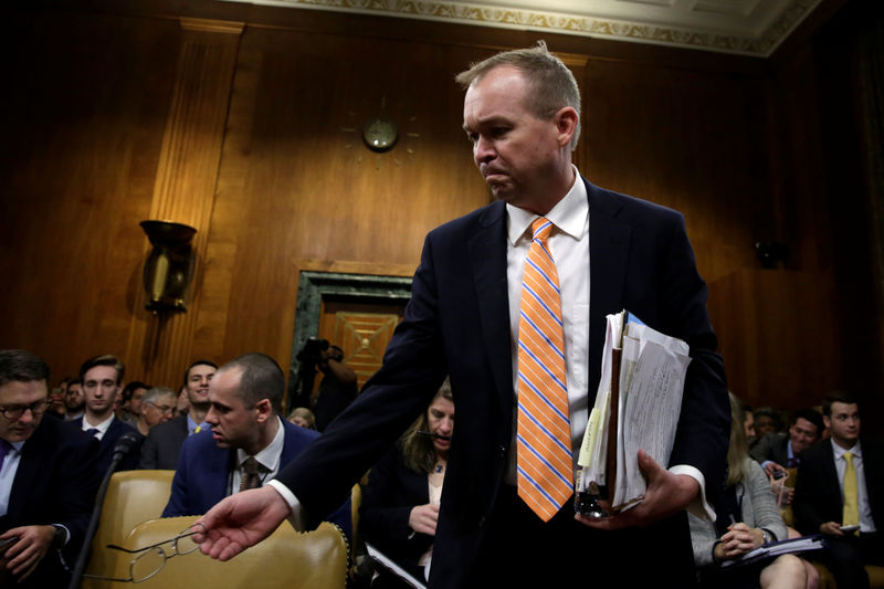 © Reuters. Office of Management and Budget Director Mick Mulvaney arrives at a Senate Budget Committee hearing on FY2018 Budget Proposals on Capitol Hill in Washington