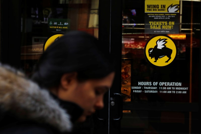 © Reuters. A pedestrian walks past a Buffalo Wild Wings restaurant in New York