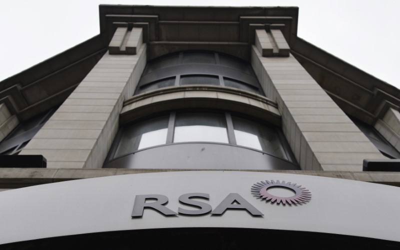 © Reuters. File photo of a sign of the RSA insurance company outside its office in London