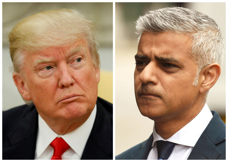 © Reuters. A combination photo shows U.S. President Donald Trump and Mayor of London Sadiq Khan