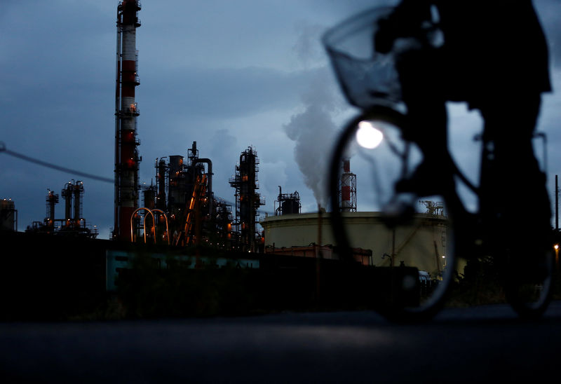 © Reuters. FILE PHOTO: A bicycle rider rides past a factory at Keihin industrial zone in Kawasaki, south of Tokyo, Japan, August 18, 2016.