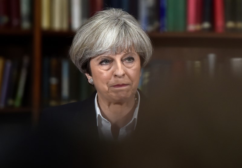 © Reuters. Primeira-ministra britânica, Theresa May, durante discurso de campanha no centro de Londres