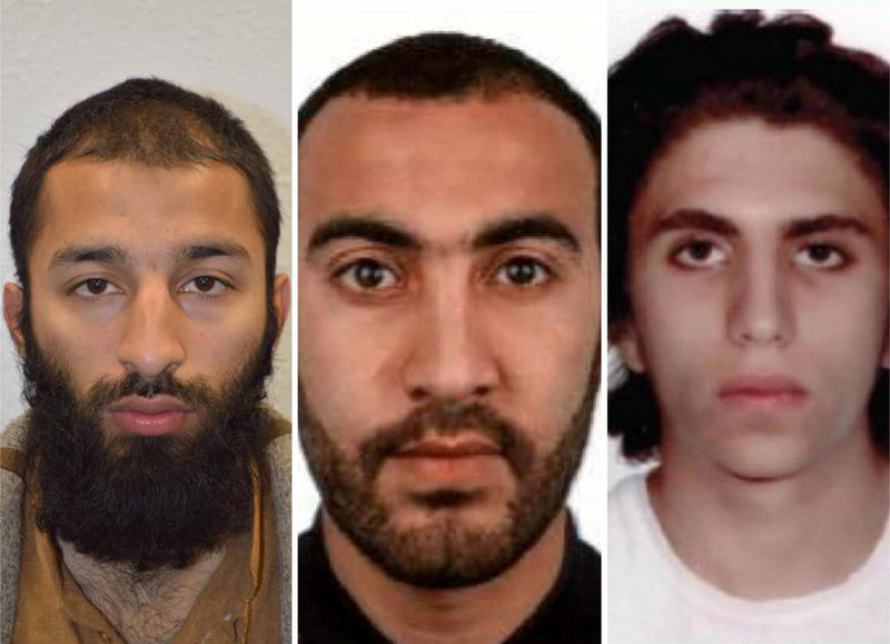 © Reuters. Youssef Zaghba, identified as the the third man shot dead by police officers during the attack on London Bridge and Borough Market is seen in an undated image, with the other two men, handed out by the Metropolitan Police