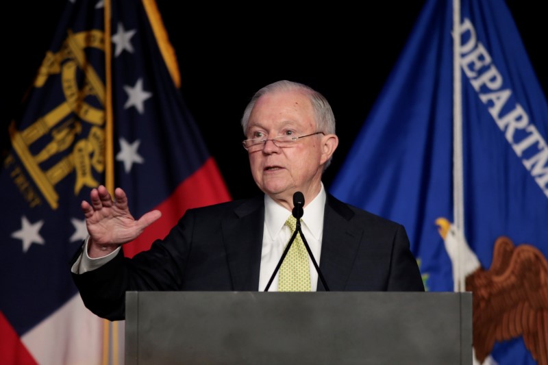 © Reuters. U.S. Attorney General Jeff Sessions addresses the National Law Enforcement Conference on Human Exploitation in Atlanta