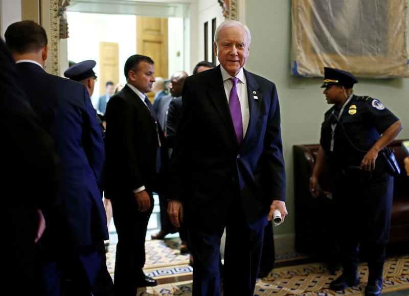 © Reuters. Senator Orrin Hatch (R-UT) walks from the Republican policy luncheon at the U.S. Capitol in Washington