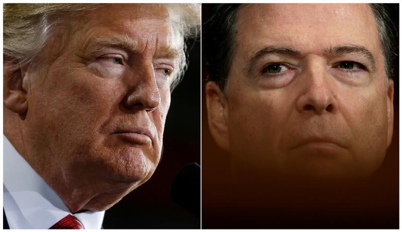 © Reuters. Combination of file photos of U.S. President Donald Trump and FBI Director James Comey