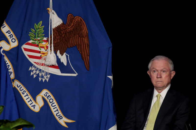 © Reuters. U.S. Attorney General Jeff Sessions waits to address the National Law Enforcement Conference on Human Exploitation in Atlanta