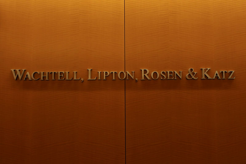© Reuters. The logo for the Wachtell, Lipton, Rosen & Katz law firm is seen at their office in New York