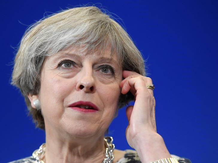 © Reuters. Primeira-ministra britânia, Theresa May, discursa durante evento de campanha