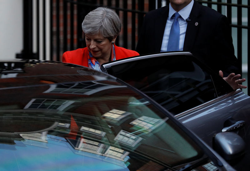 © Reuters. Britain's Prime Minister Theresa May leaves the Conservative Party's Headquarters after Britain's election in London