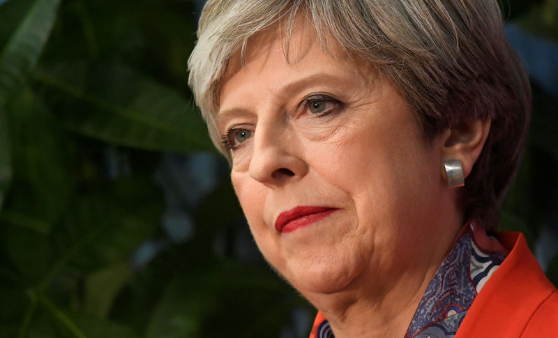 © Reuters. Britain's Prime Minister Theresa May waits to speak after retaining her seat at the count centre for the general election in Maidenhead