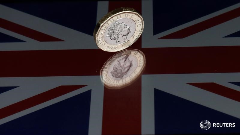 © Reuters. A one pound coin lies on a Union Flag in Loughborough