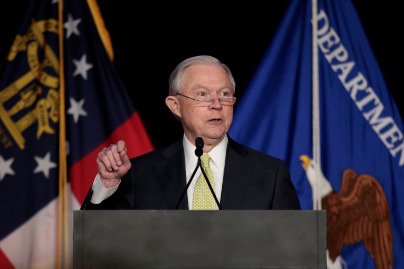 © Reuters. US-U.S. Attorney General Jeff Sessions addresses the National Law Enforcement Conference on Human Exploitation in Atlanta