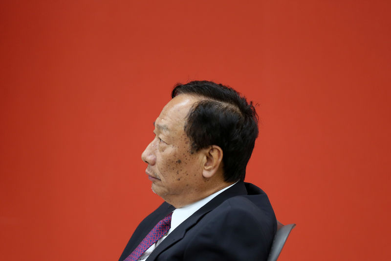 © Reuters. Terry Gou, founder and chairman of Foxconn reacts during an interview with Reuters in New Taipei City, Taiwan