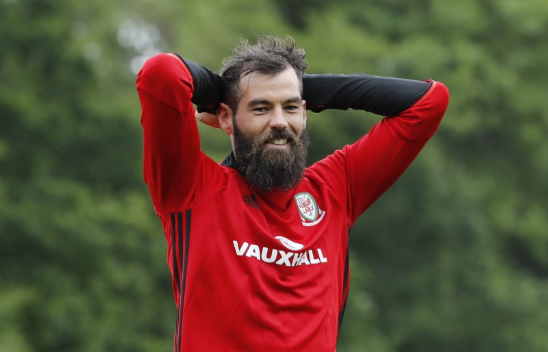 © Reuters. Wales' Joe Ledley during training