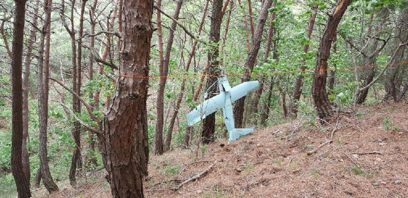 © Reuters. Dispositivo, que as forças armadas da Coreia do Sul acreditam ser um drone da Coreia do Norte, é visto em montanha próxima de fronteira entre os dois países