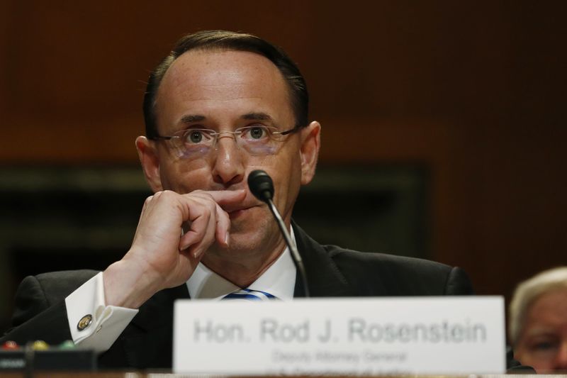 © Reuters. Deputy U.S. Attorney General Rosenstein testifies before a subcommittee hearing of the Senate Appropriations Committee on Capitol Hill in Washington