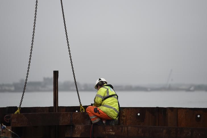 © Reuters. The Greenore to Greencastle car ferry port is seen under construction in Carlingford Lough